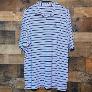 Straight Down Men's Pink Blue Striped Golf Polo Shirt XL  Extra Large